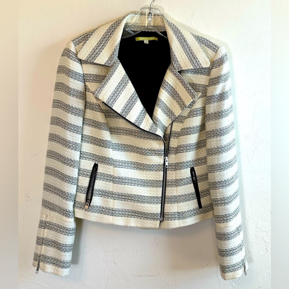 Gianni Bini Striped Blazer - Gray and Cream